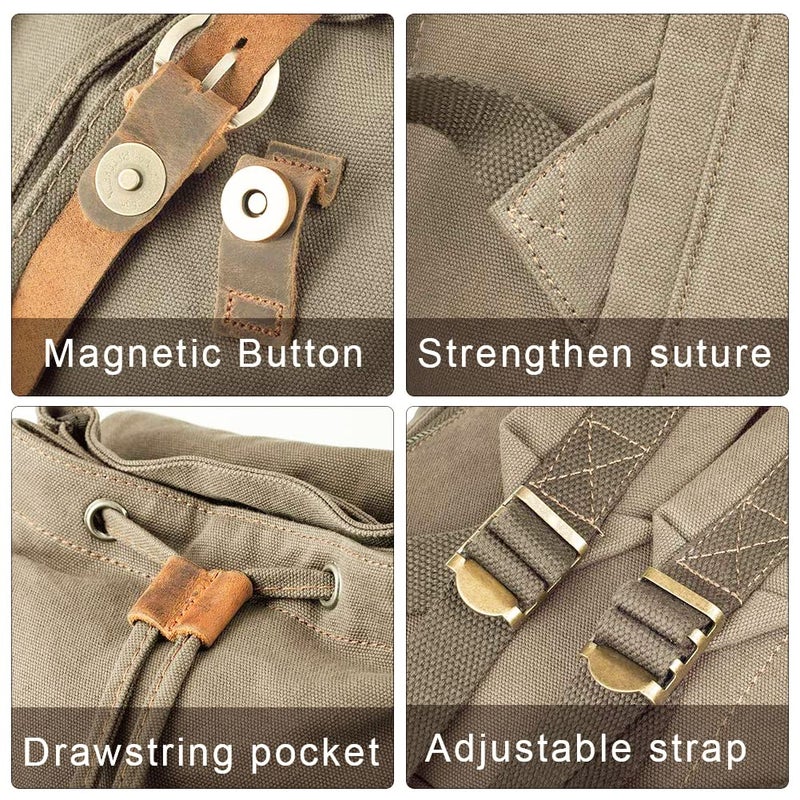 AUGUR High Capacity Canvas Vintage Backpack - for School College Hiking Travel 12-17" Laptop - Image 3